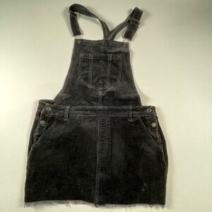 American Eagle Corduroy Overall Dress Mini Black Frayed‎ Hem Casual Size M NEW